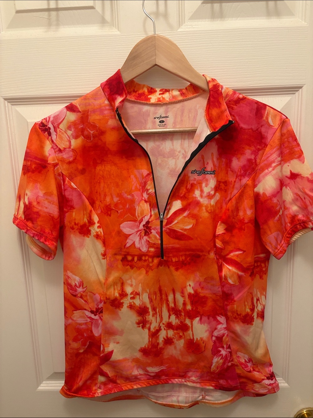 shebeest Orange & Pink Floral Short Sleeve Cycling Jersey